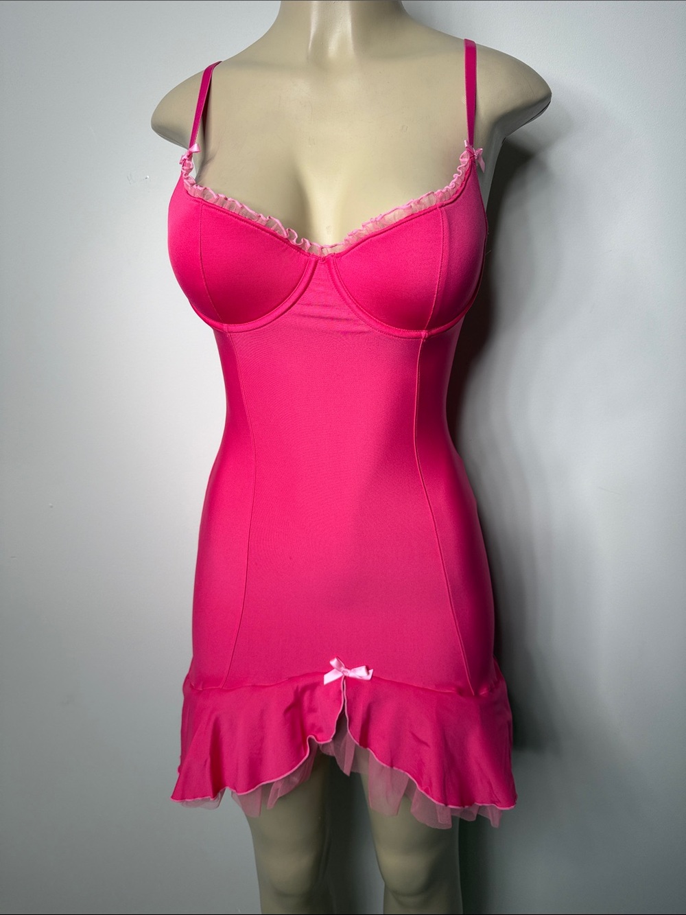Victoria's Secret Sexy Little Things Hot Pink Ruffle Chemise with Molded Cups